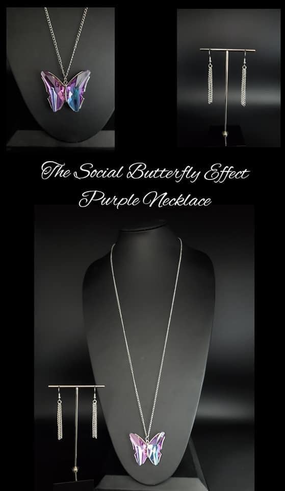 The Social Butterfly Effect Purple Necklace Black Diamond Piece