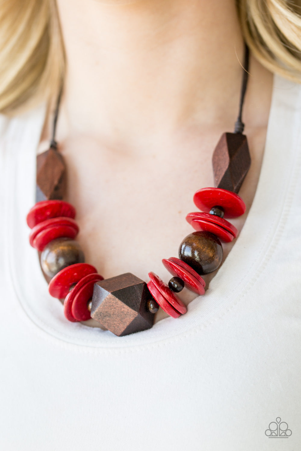 Pacific Paradise - Red Wooden Necklace Paparazzi
