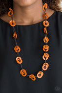 Waikiki Winds - Orange Wooden Necklace Paparazzi