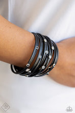 Load image into Gallery viewer, Fearlessly Layered - Black Magnetic Silver and Leather Bracelet
