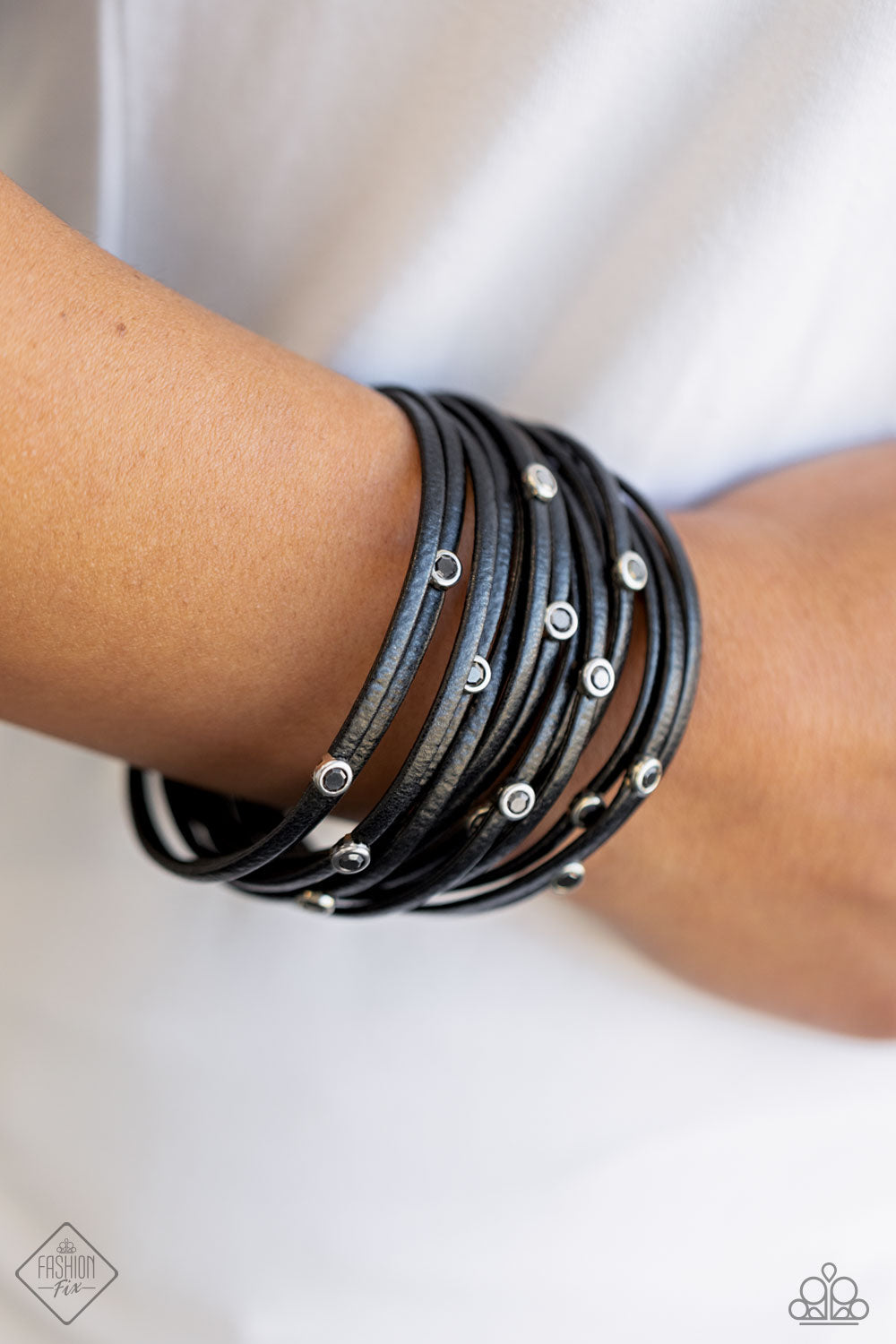 Fearlessly Layered - Black Magnetic Silver and Leather Bracelet