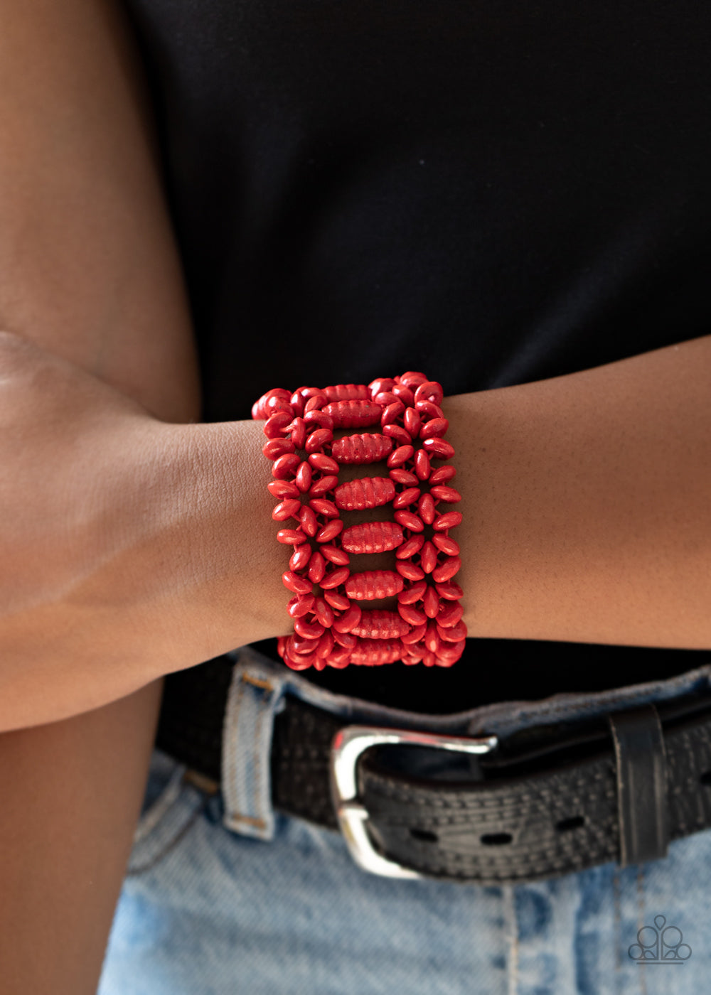 Fiji Flavor Red Wooden Stretchy Bracelet Paparazzi