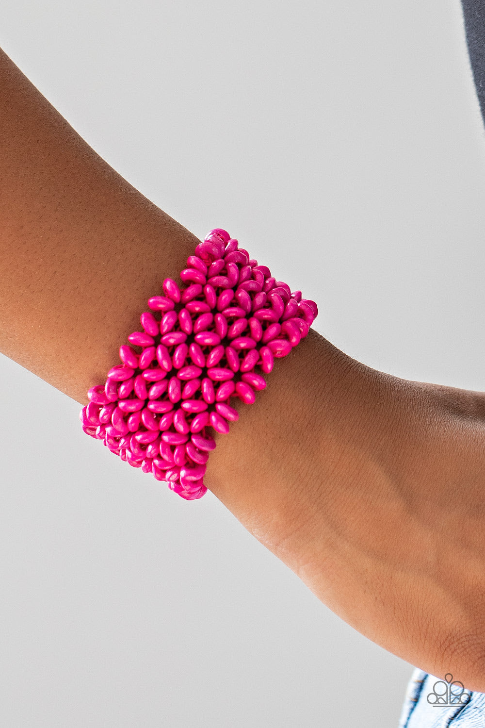 Island Expression - Pink Wooden Stretchy Bracelet Paparazzi