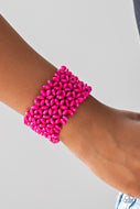 Island Expression - Pink Wooden Stretchy Bracelet Paparazzi