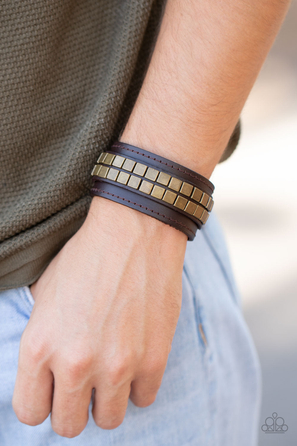 Engine Room - Brown Brass and Leather Snap Bracelet - Shine With Aloha, LLC