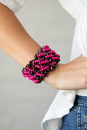 Cozy in Cozumel - Pink and Brown Wooden Stretchy Bracelet - Shine With Aloha, LLC