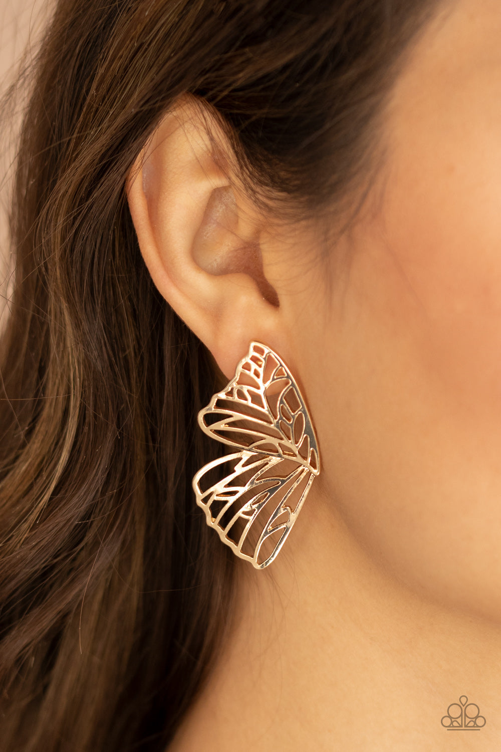 Butterfly Frills - Gold Wing Stud Earrings Paparazzi