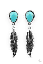 Load image into Gallery viewer, Totally Tran-QUILL Blue Post Feather Earrings Paparazzi
