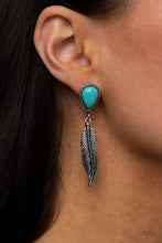 Load image into Gallery viewer, Totally Tran-QUILL Blue Post Feather Earrings Paparazzi
