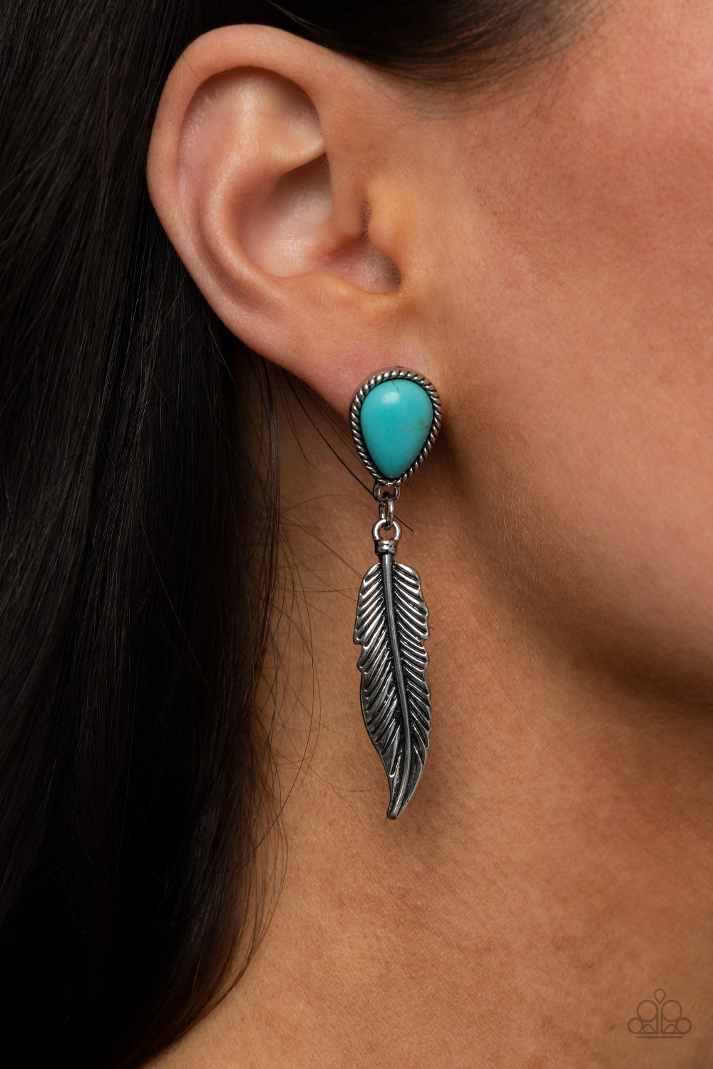 Totally Tran-QUILL Blue Post Feather Earrings Paparazzi