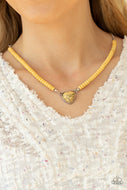 Country Sweetheart - Yellow Crackle Heart Necklace Paparazzi