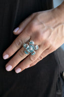 Botanical Ballroom - Blue Flower Ring Paparazzi