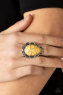 BADLANDS Romance - Yellow Crackle Ring - Paparazzi
