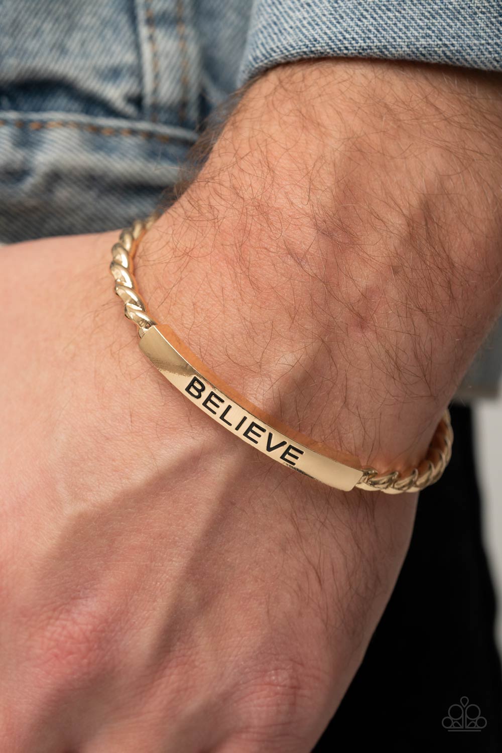 Keep Calm and Believe - Gold Inspirational Cuff Bracelet Paparazzi