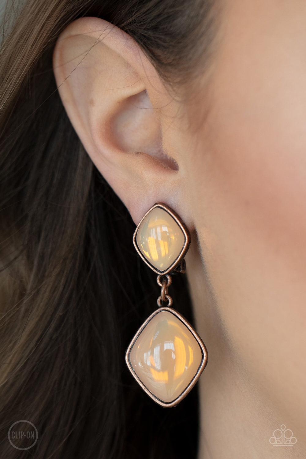 Double Dipping Diamonds - Copper Clip On Earrings Paparazzi