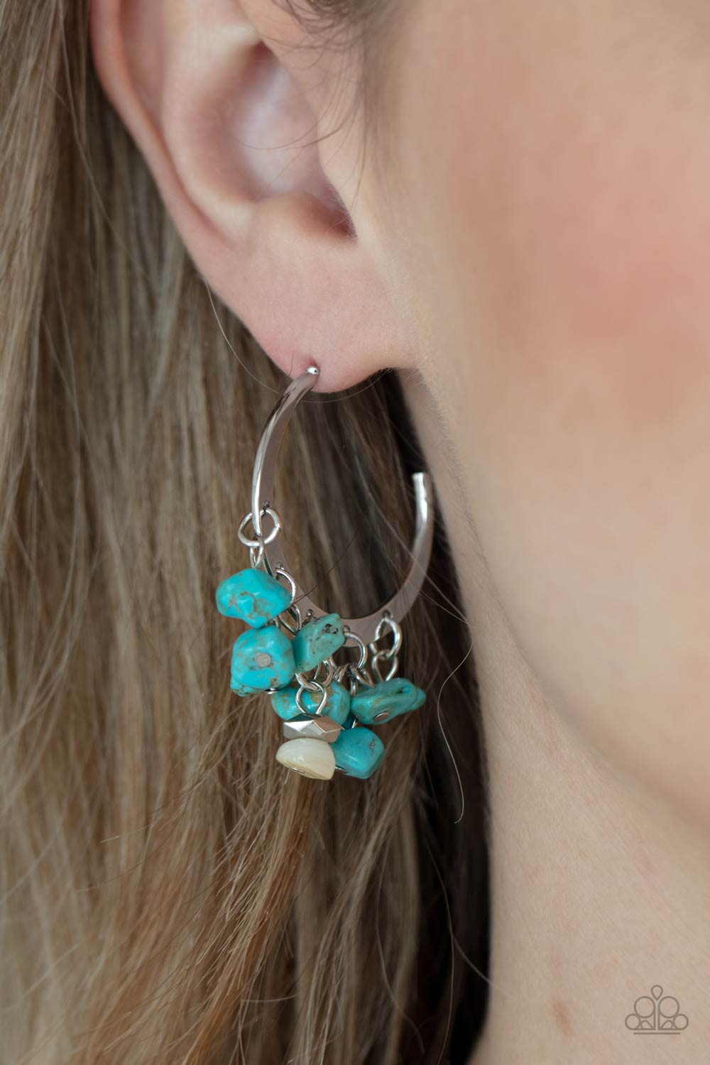Gorgeously Grounding - Blue Crackle Hoop Earrings Paparazzi