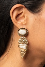 Load image into Gallery viewer, Earthy Extravagance - Gold White Crackle Stud Earrings Paparazzi
