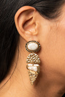 Earthy Extravagance - Gold White Crackle Stud Earrings Paparazzi