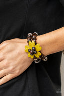 Tropical Flavor - Yellow Wooden Flower Bracelet Paparazzi