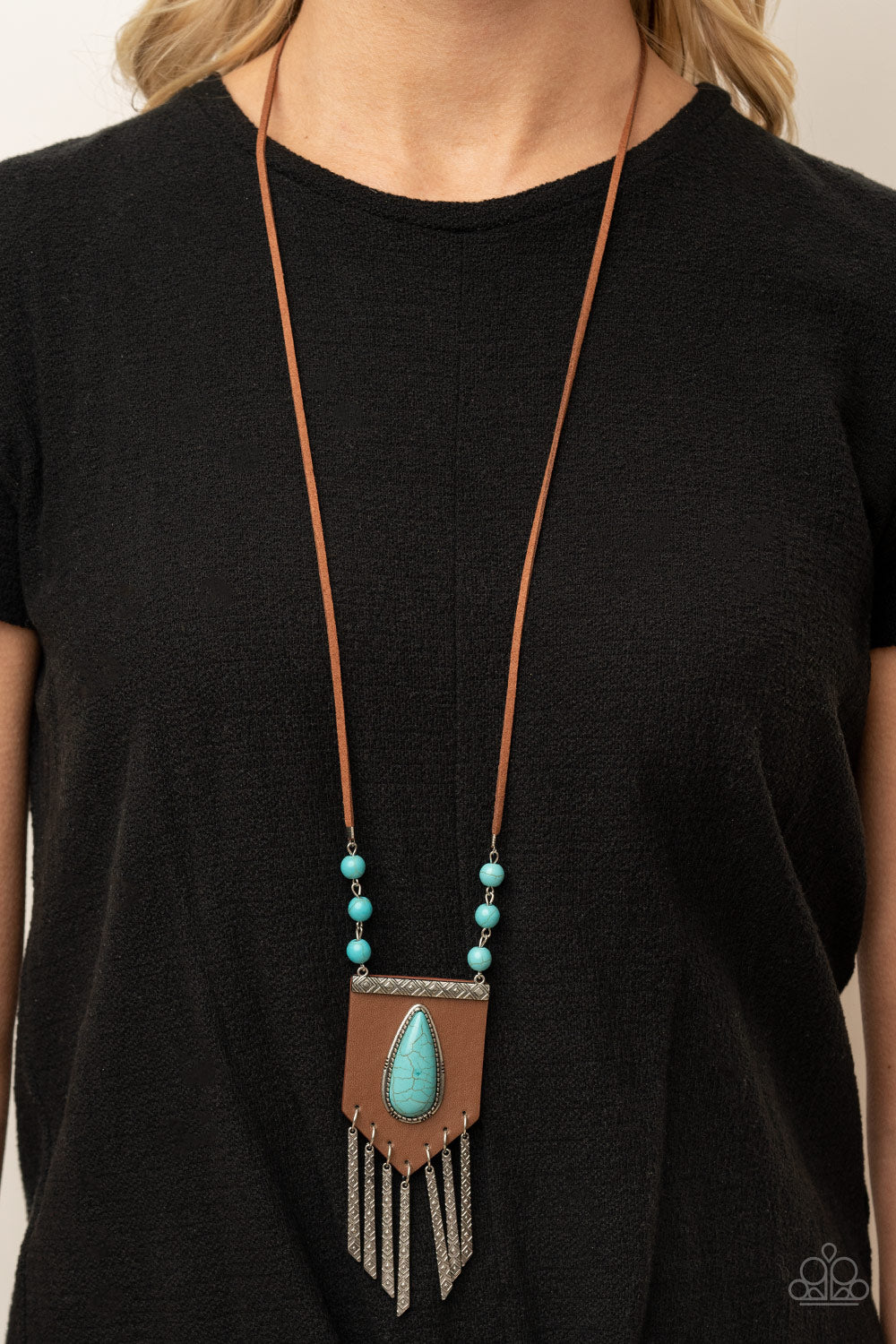 Enchantingly Tribal - Blue Crackle Leather Necklace Paparazzi