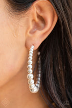 Load image into Gallery viewer, Glamour Graduate - White Pearl Hoop Fashion Fix Earrings
