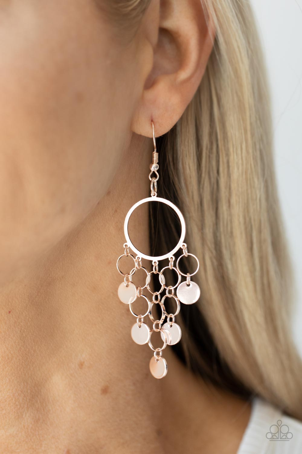 Cyber Chime - Rose Gold Earrings Paparazzi