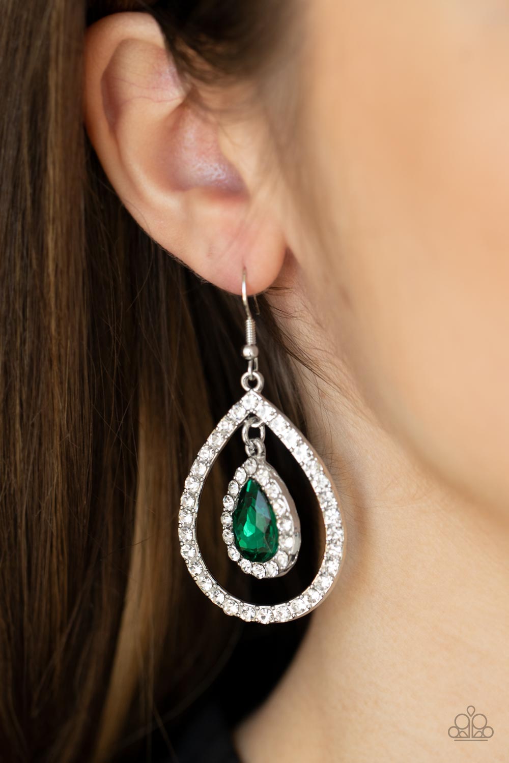 Blushing Bride - Green Emerald Teardrop Earrings Paparazzi