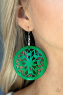 Ocean Canopy - Green Wood Earrings Paparazzi