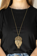 Canopy Cruise - Brass Feather Necklace Paparazzi