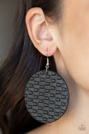 WEAVE Me Out Of It - Black Leather Earrings Paparazzi