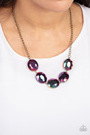 Cosmic Closeup - Brass Oil Spill Necklace Paparazzi