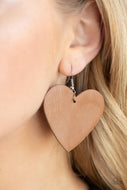 Country Crush - Brown Leather Heart Earrings Paparazzi