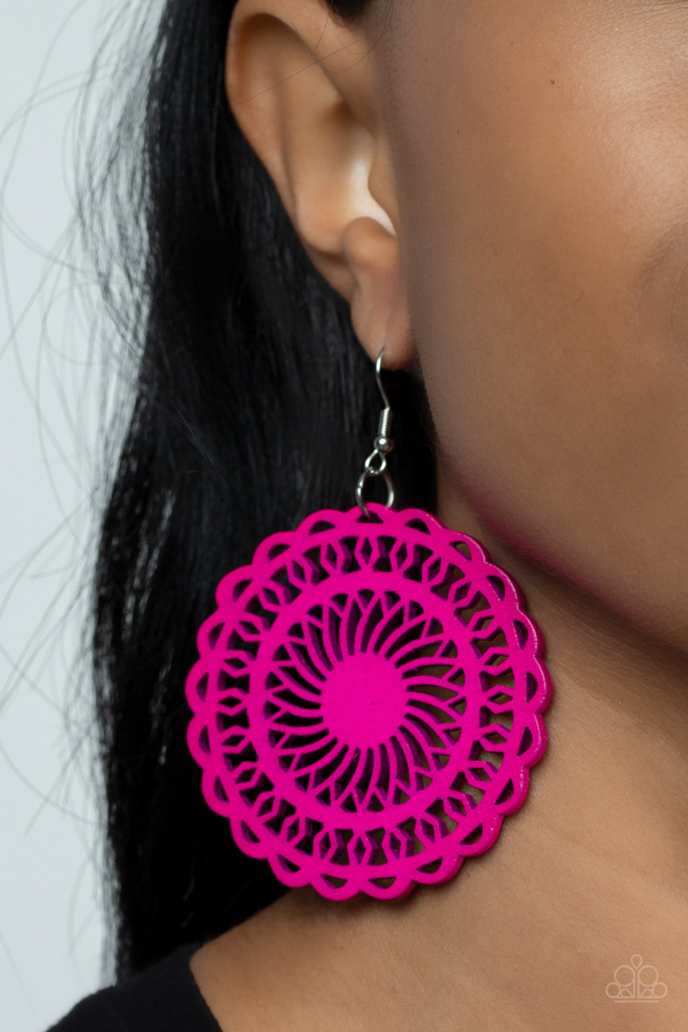 Island Sun - Pink Wood Earrings Paparazzi