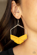 Suede Solstice - Yellow Leather Earrings Paparazzi