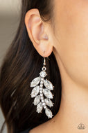 Ice Garden Gala - White Leaf Diamond Earrings Paparazzi