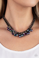 Galactic Knockout - Multi-Color Oil Spill Gunmetal Black Necklace Paparazzi