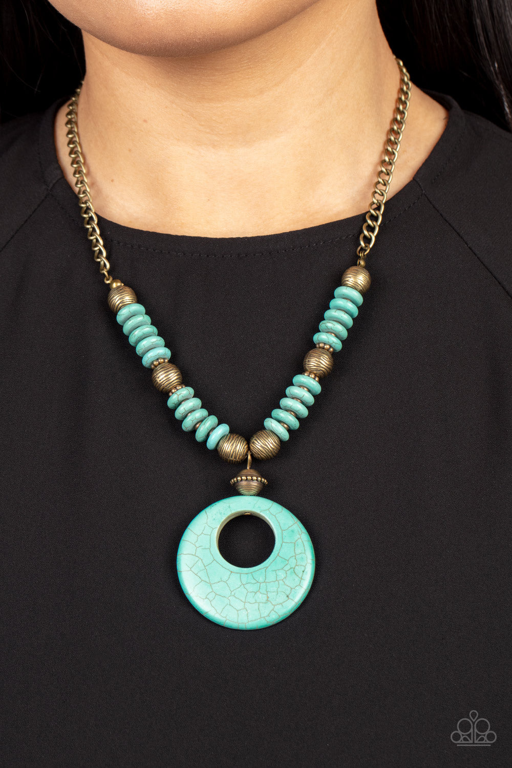 Oasis Goddess - Brass & Blue Crackle Necklace Paparazzi