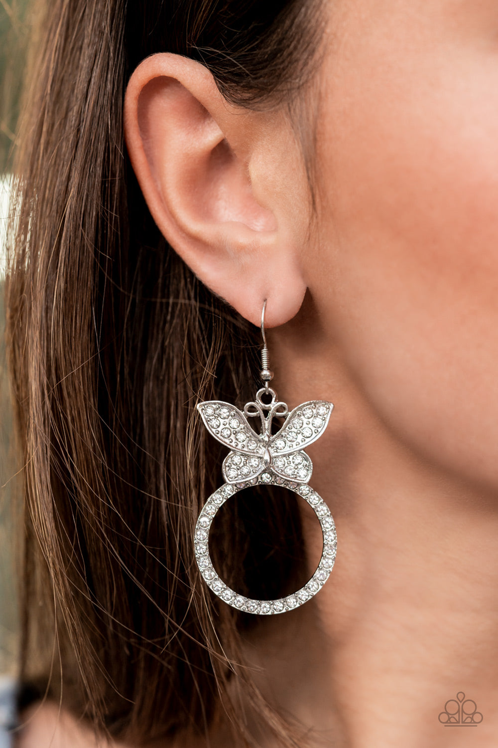 Paradise Found - White Buttefly Diamond Earrings Paparazzi