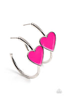 Kiss Up - Pink Hoop Heart Earrings Paparazzi