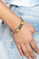 Desert Skyline - Yellow Green Crackle Stretchy Bracelet Paparazzi