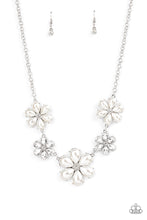 Load image into Gallery viewer, Fiercely Flowering White Necklace December 2021 Life of the Party Paparazzi
