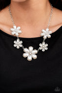 Fiercely Flowering White Necklace December 2021 Life of the Party Paparazzi