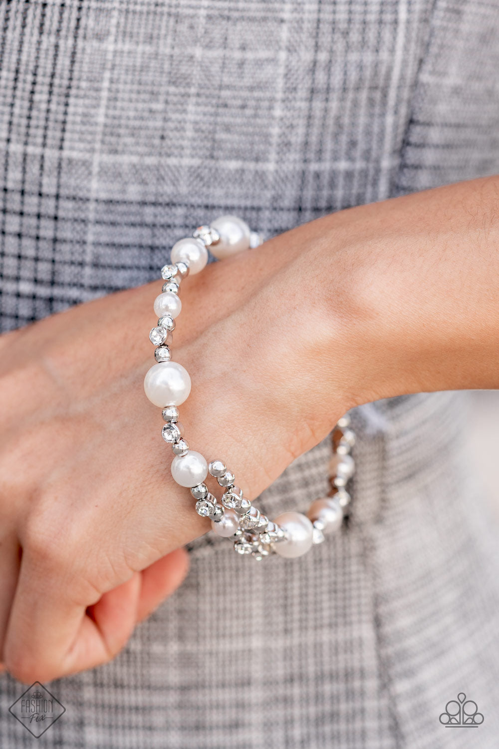 Chicly Celebrity - White Pearl Diamond Coil Bracelet Paparazzi
