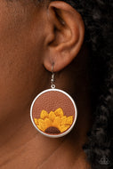 Sun-Kissed Sunflowers - Brown Flower Leather Earrings Paparazzi