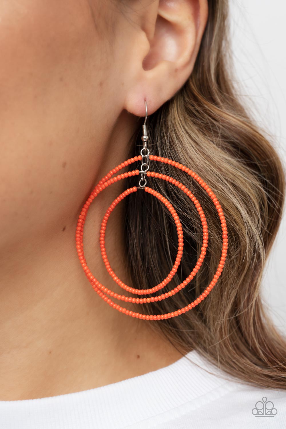 Colorfully Circulating - Orange Seedbead Earrings Paparazzi
