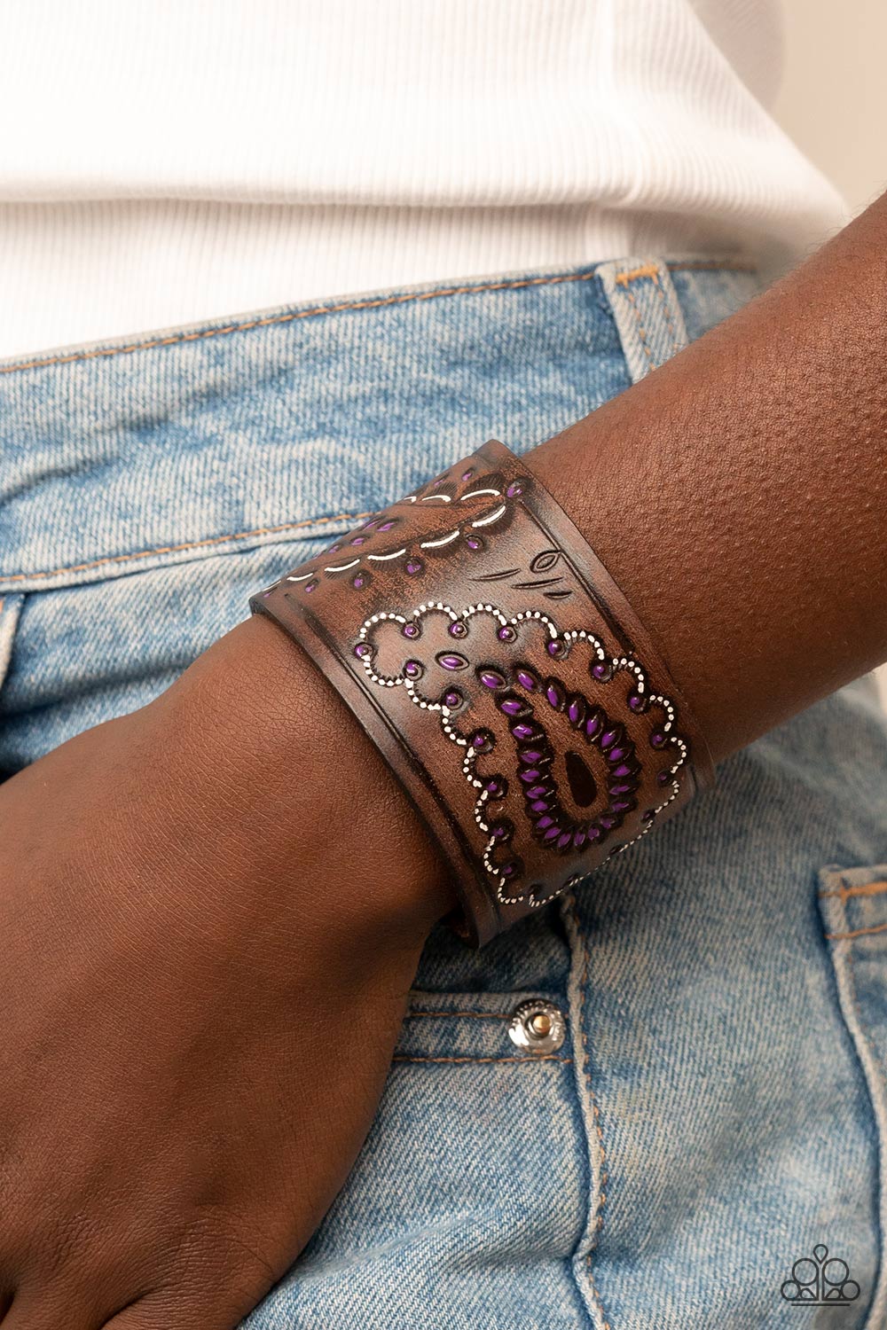 Paisley Pioneer - Purple Leather Bracelet