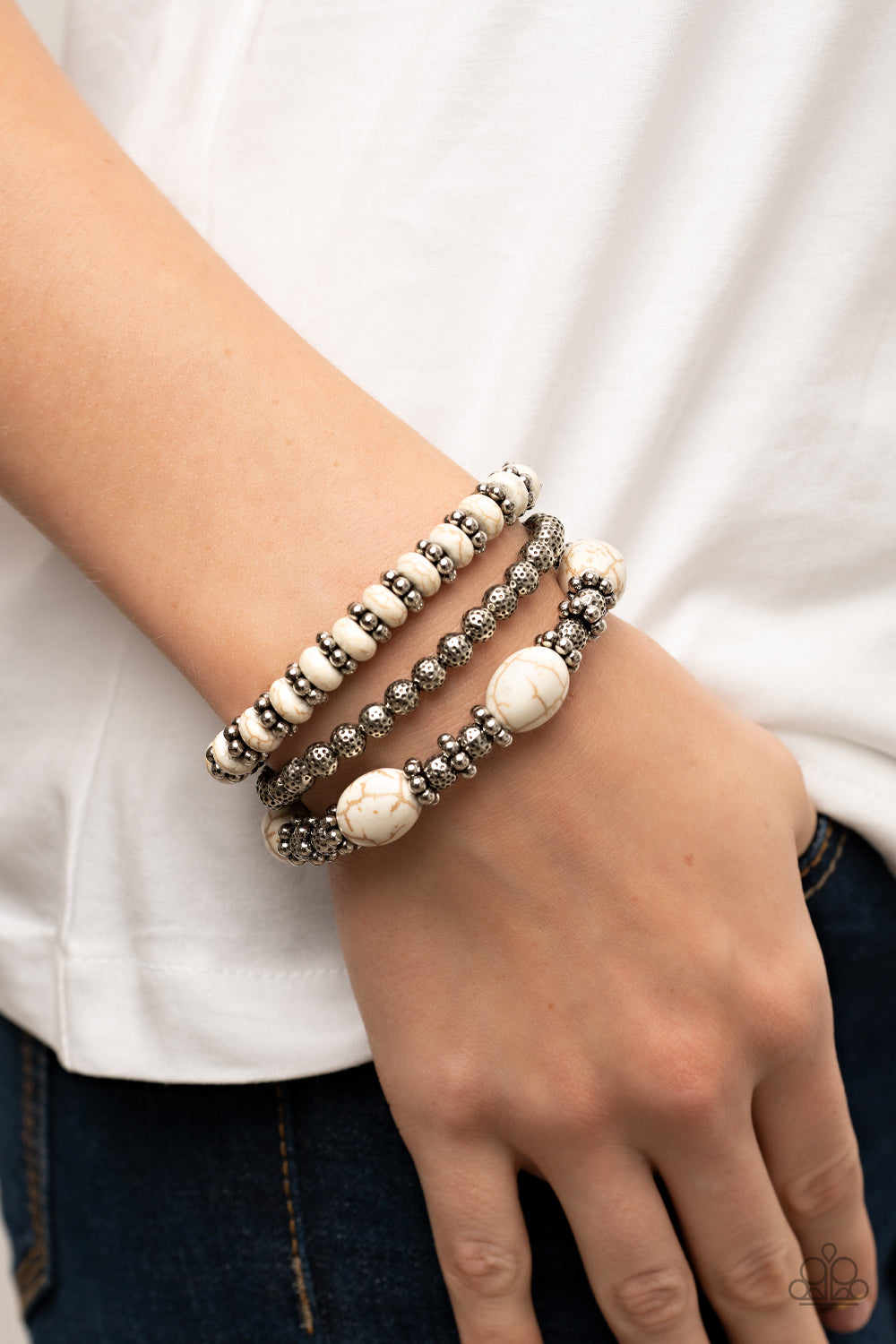 White crackle stone store bracelet paparazzi