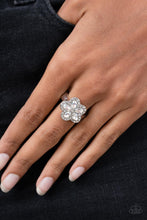 Load image into Gallery viewer, Efflorescent Envy - White Diamond Flower Ring Paparazzi

