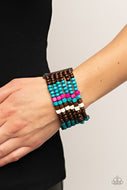 Dive into Maldives - Blue Multi-Color Wooden Bracelet Paparazzi