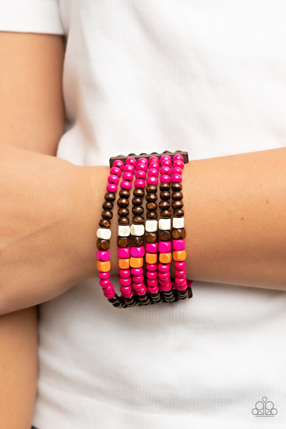 Dive into Maldives - Pink Wooden Multi-Color Bracelet Paparazzi